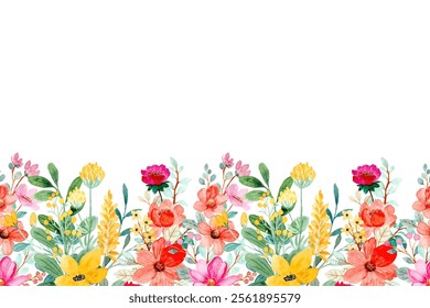 Watercolor flowers frame background for design. Floral border frame card template.