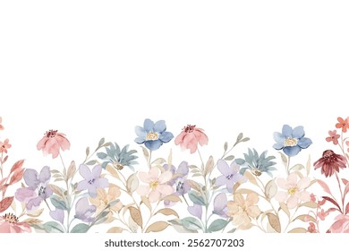 Watercolor flowers frame, background for design blue colors