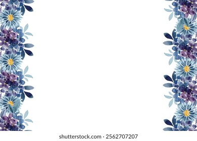 Watercolor flowers frame, background for design blue colors