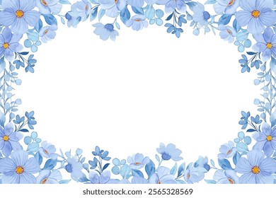 Watercolor flowers frame background for design. Floral frame card template. Vector design illustration for banner, wedding card.