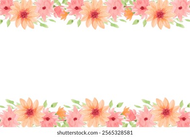 Watercolor flowers frame background for design. Floral frame card template. Vector design illustration for banner, wedding card.