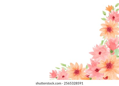 Watercolor flowers frame background for design. Floral frame card template. Vector design illustration for banner, wedding card.