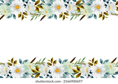 Watercolor flowers frame background for design. Floral border frame card template.