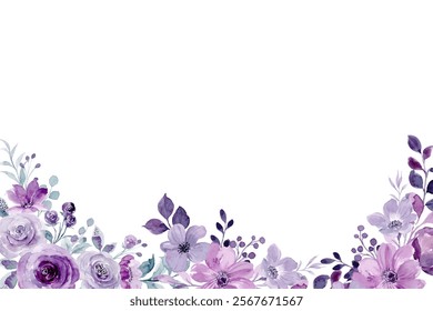 Watercolor flowers frame background for design. Floral frame card template. Vector design illustration for banner, wedding card.