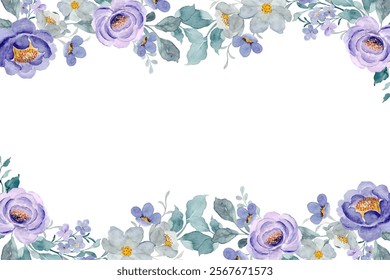 Watercolor flowers frame background for design. Floral frame card template. Vector design illustration for banner, wedding card.