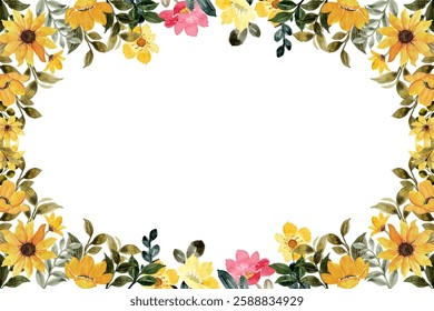Watercolor flowers frame background for design. Floral border frame card template. Vector design illustration. for banner, wedding card.