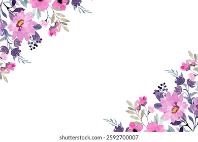 Watercolor flowers frame background for design. Floral border frame card template. Vector design illustration. for banner, wedding card.