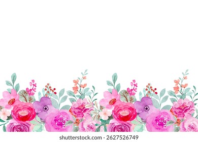 Watercolor flowers frame background for design. Floral border frame card template. Vector design illustration. for banner, wedding card.
