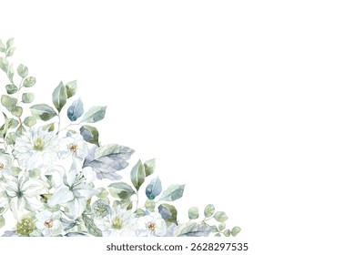 Plano de fundo do quadro de flores de aquarela para design. Modelo de placa de moldura de borda floral. Ilustração de design vetorial. para banner, cartão de casamento.
