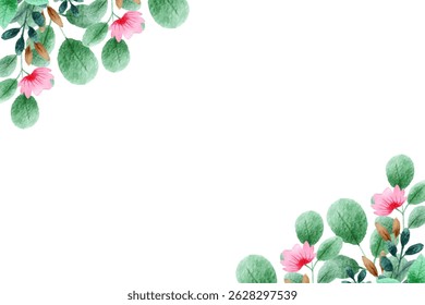 Watercolor flowers frame background for design. Floral border frame card template. Vector design illustration. for banner, wedding card.
