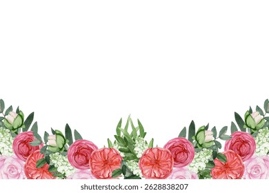 Watercolor flowers frame background for design. Floral border frame card template. Vector design illustration. for banner, wedding card.