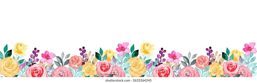 Watercolor flowers frame background for design. Floral border frame card template. Vector design illustration. 