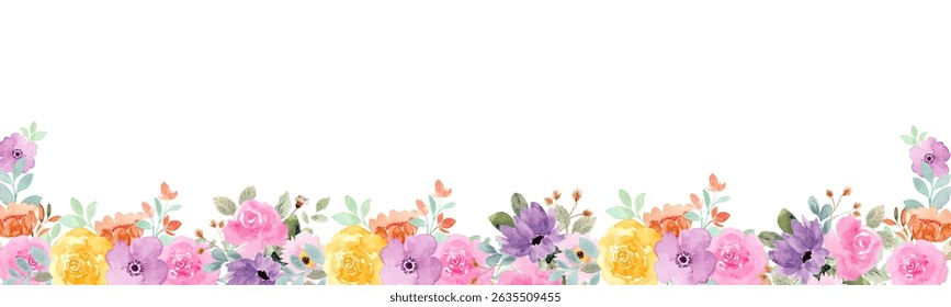 Watercolor flowers frame background for design. Floral border frame card template. Vector design illustration. 