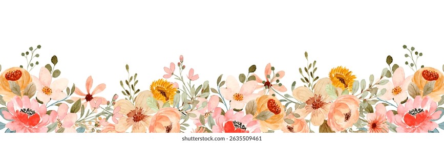 Watercolor flowers frame background for design. Floral border frame card template. Vector design illustration. 