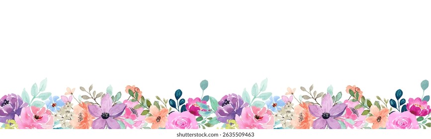 Watercolor flowers frame background for design. Floral border frame card template. Vector design illustration. 