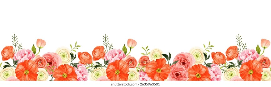 Watercolor flowers frame background for design. Floral border frame card template. Vector design illustration. 