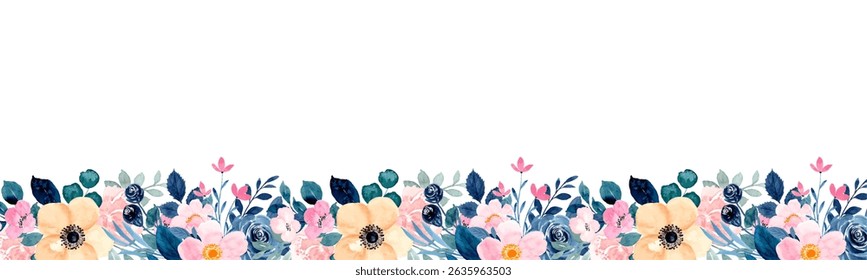 Watercolor flowers frame background for design. Floral border frame card template. Vector design illustration. 
