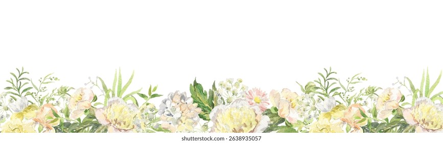 Watercolor flowers frame background for design. Floral border frame card template. Vector design illustration. 