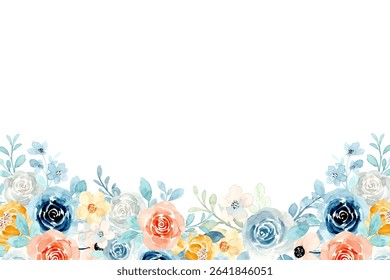 Watercolor flowers frame background for design. Floral border frame card template. Vector design illustration. 