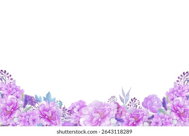 Watercolor flowers frame background for design. Floral border frame card template. Vector design illustration. 