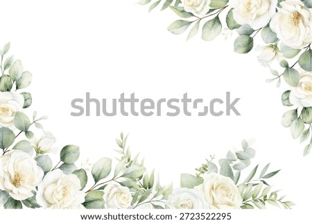 Watercolor flowers frame background for design. Floral frame card template. Vector design illustration for banner, wedding card.