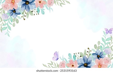 Acuarela de flores marco de fondo color pastel para el diseño. Plantilla floral de la tarjeta del marco del borde. Ilustración de diseño de Vector. para Anuncio, tarjeta de boda. 
