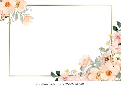 watercolor flowers frame background vector for design.