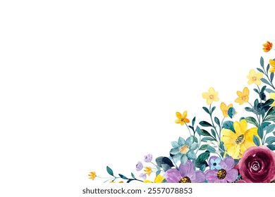 watercolor flowers frame background vector for design. Floral border flower frame card template.