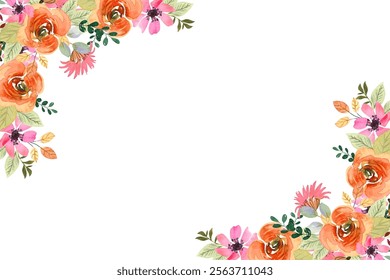 watercolor flowers frame background vector for design.