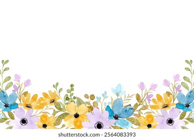 Watercolor flowers frame background vector for design. Watercolor floral illustration. 