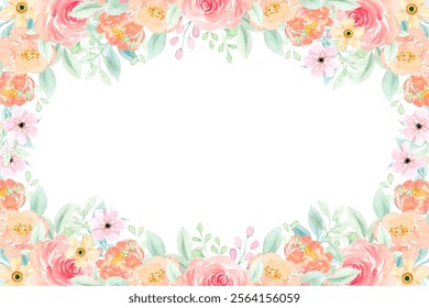 watercolor flowers frame background vector for design.