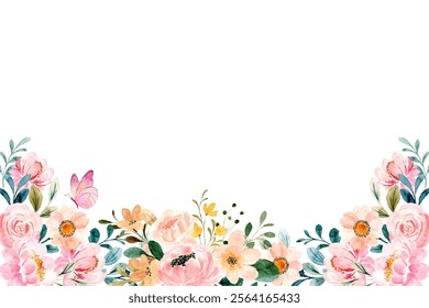 watercolor flowers frame background vector for design.