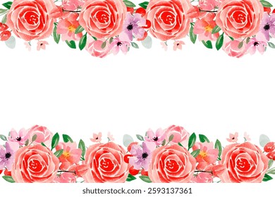 Watercolor flowers frame background vector for design.