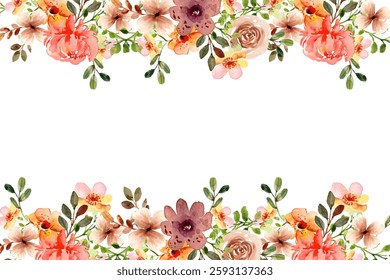 Watercolor flowers frame background vector for design.
