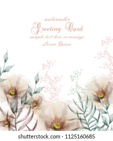 Watercolor flowers frame blossom card Vector. Vintage floral wedding invitation card. Summer decor bouquets