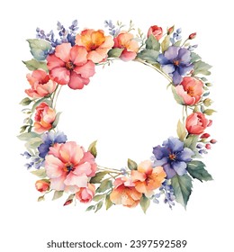Watercolor flowers with frame, invitation card template in Vector EPS format