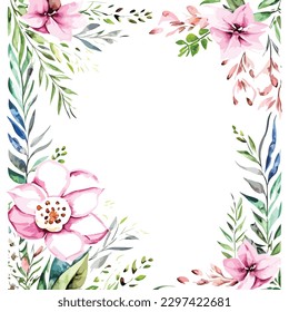 Watercolor flowers garden art vector illustration on a white background wedding invitation art style