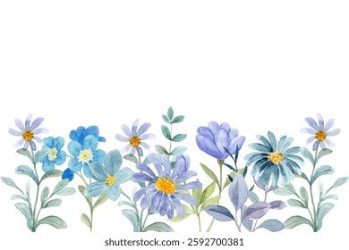 Watercolor flowers garden background for design. Floral border frame card template. Vector design illustration. for banner, wedding card.