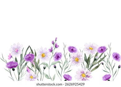 Watercolor flowers garden background for design. Floral border frame card template. Vector design illustration. for banner, wedding card.
