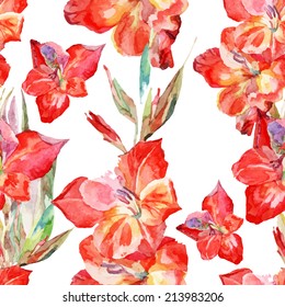 watercolor flowers glagiolus on a white background
