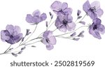 watercolor flowers, hand painting, purple violet