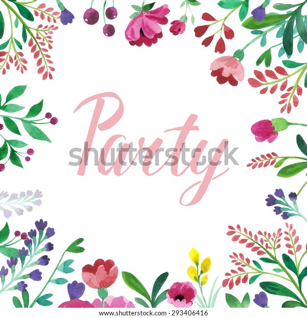 水彩花 イラスト ベクター画像 パターンフレーム 手書き 背景に花 のベクター画像素材 ロイヤリティフリー