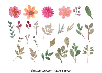 Watercolor flowers isolated element for wedding invitation decoration 