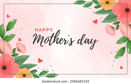 Watercolor flowers and leaves with "Happy Mother's Day" text