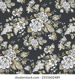 Watercolor flowers with leaves repeat pattern design Hand drawn vector illustration print design 