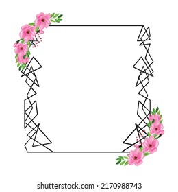 Watercolor flowers line frame. flowers, leaves, watercolor, isolated on white