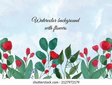 Watercolor flowers on a blue background for your inscriptions and postcards