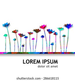 Watercolor flowers on long stalks. Vector