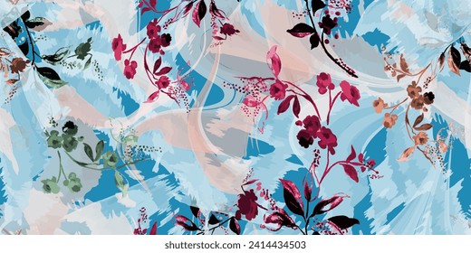 Watercolor flowers on a white background. Seamless floral leaf pattern. Vector illustration