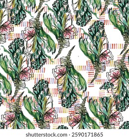Watercolor flowers pattern design.Design for  textile, scarf, texture and fashion. 